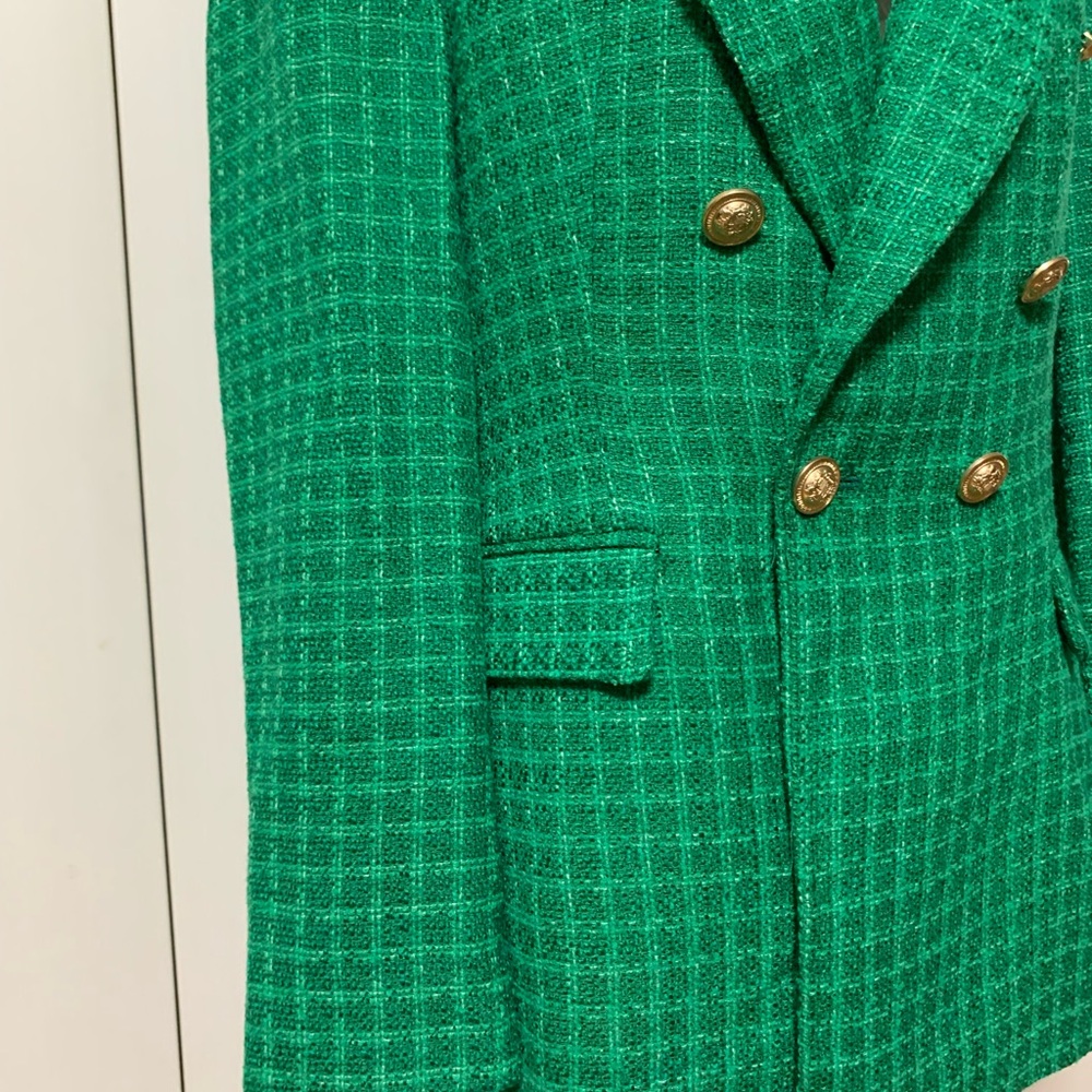 BNWT Zara Green Blazer with Checkered Pattern Sz S - Picture 2 of 5